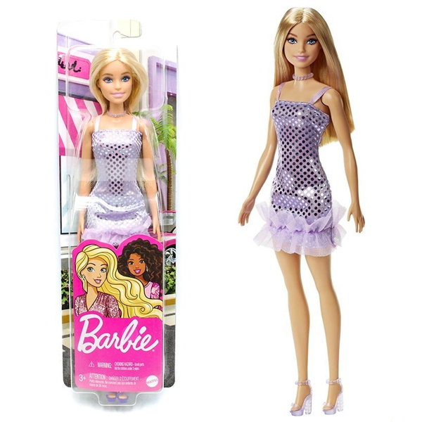عروسک باربی مدل Purple Sequin Dress Blonde کد HJR93