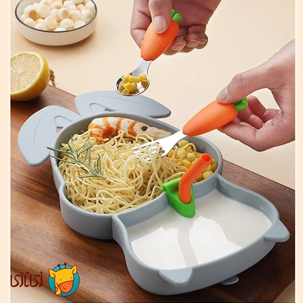 ست 4 تیکه غذاخوری سیلیکونی کودک جوجوببک jojobebek silicone طرح خرگوش