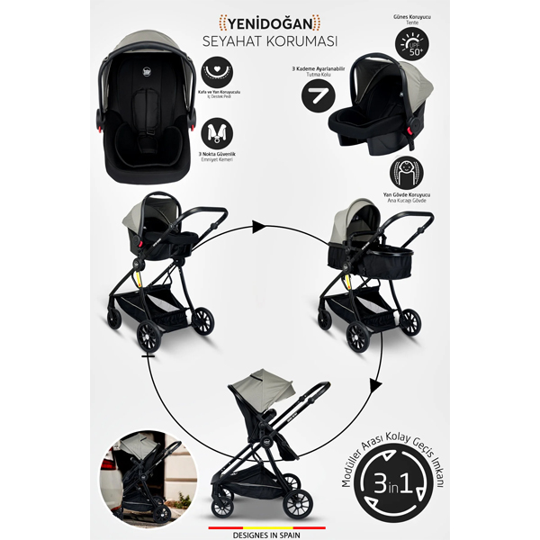 کالسکه کودک بیبی هوم Baby Home مدل 1010 Qool رنگ طوسی